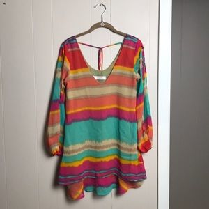 Multicolored Dress with Cutout sleeves and pockets
